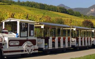 Touristenbus und kleiner Zug